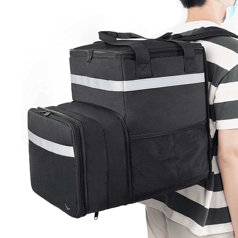 Food Delivery Backpack, Expandable Insulated Hot Pizza Bags for Delivery Bike, Large Leakproof Waterproof Delivery Bag with 4 Mesh Pockets Reflective Strip Applicable for Uber Eat, Camping & Beach