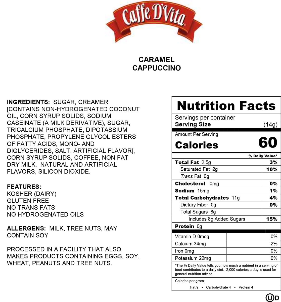 6 Count) Caffe D'Vita Caramel Cappuccino Instant Powder Beverage Mix, 16oz  Cans from Brad Barry Co.