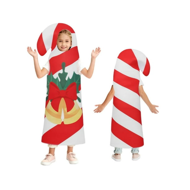 Conjunto de bastón de caramelo para espectáculos a rayas con sombrero, vestido de fiesta navideño para desfiles y eventos, ropa festiva para celebraciones.