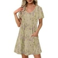 thumbnail image 1 of Pisexur Robes Femmes Belle Robe d'Été pour la Mode Féminine Été Imprimé à Manches Courtes Col en V Robe Décontractée Beige,TG, 1 of 7