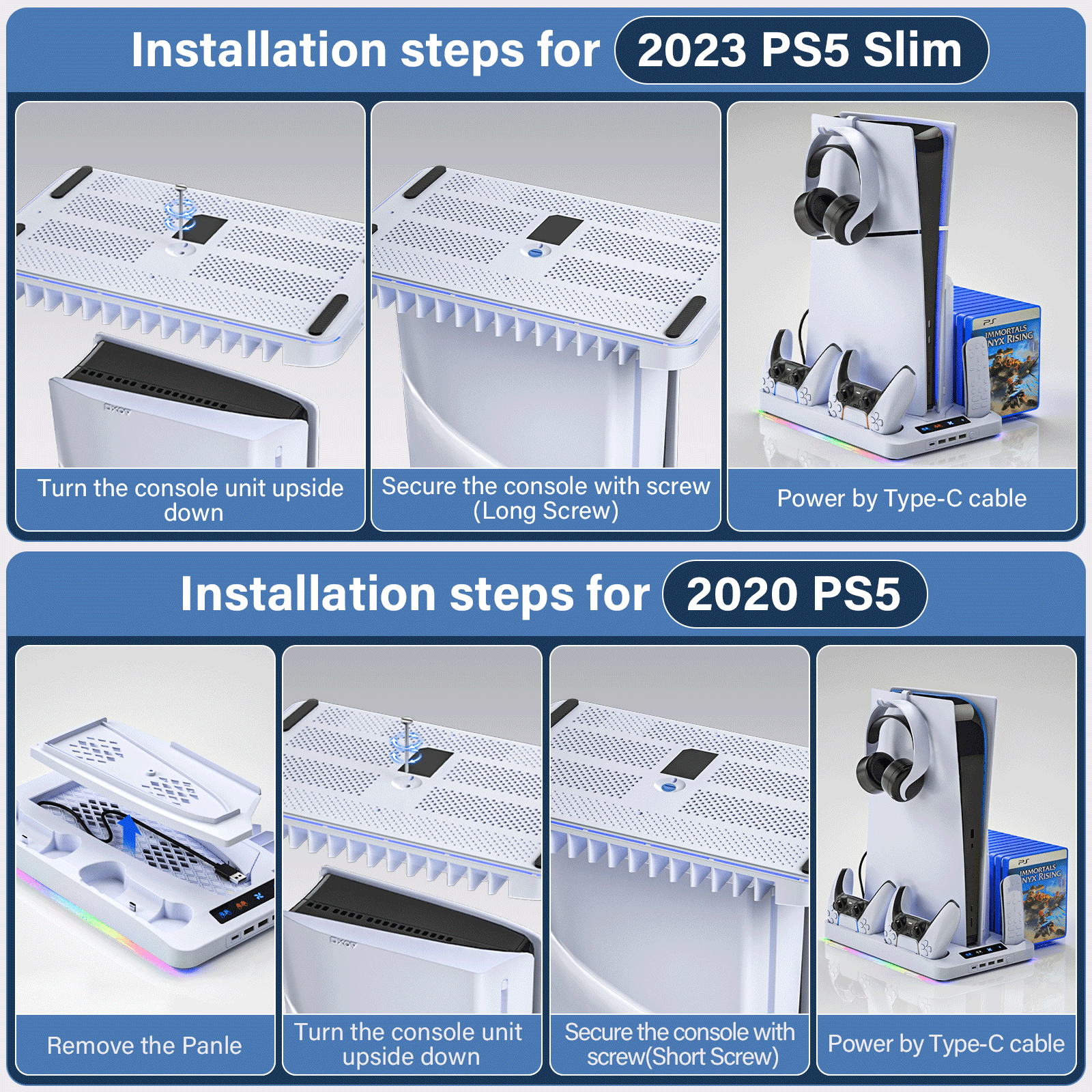 PS5 Stand with Cooling Fan,PS5/PS5 Slim Stand and Cooling Station with Dual Controller Charging Station for PlayStation 5 Console,Controller Charger, Cooling Fan, Headset Holder, 3 USB Hub, White