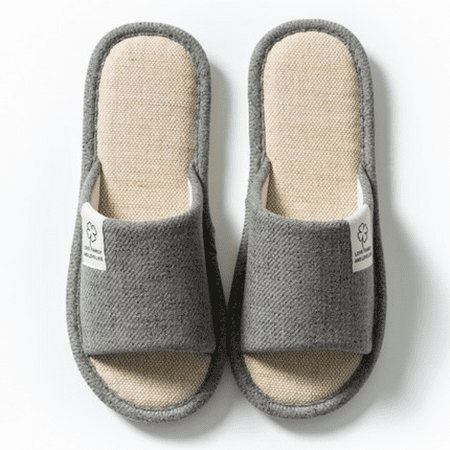 

Wish Linen Slippers Flax House Slippers Unisex Open Toe Slippers Skidproof Summer Sandals for Indoor Outdoor-Grey S1026