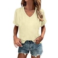 thumbnail image 2 of Womens T Shirts Short Sleeve V Neck Solid Print Tops for Everyday Comfort Wear Womens Graphic Tees Light Yellow XL, 2 of 4