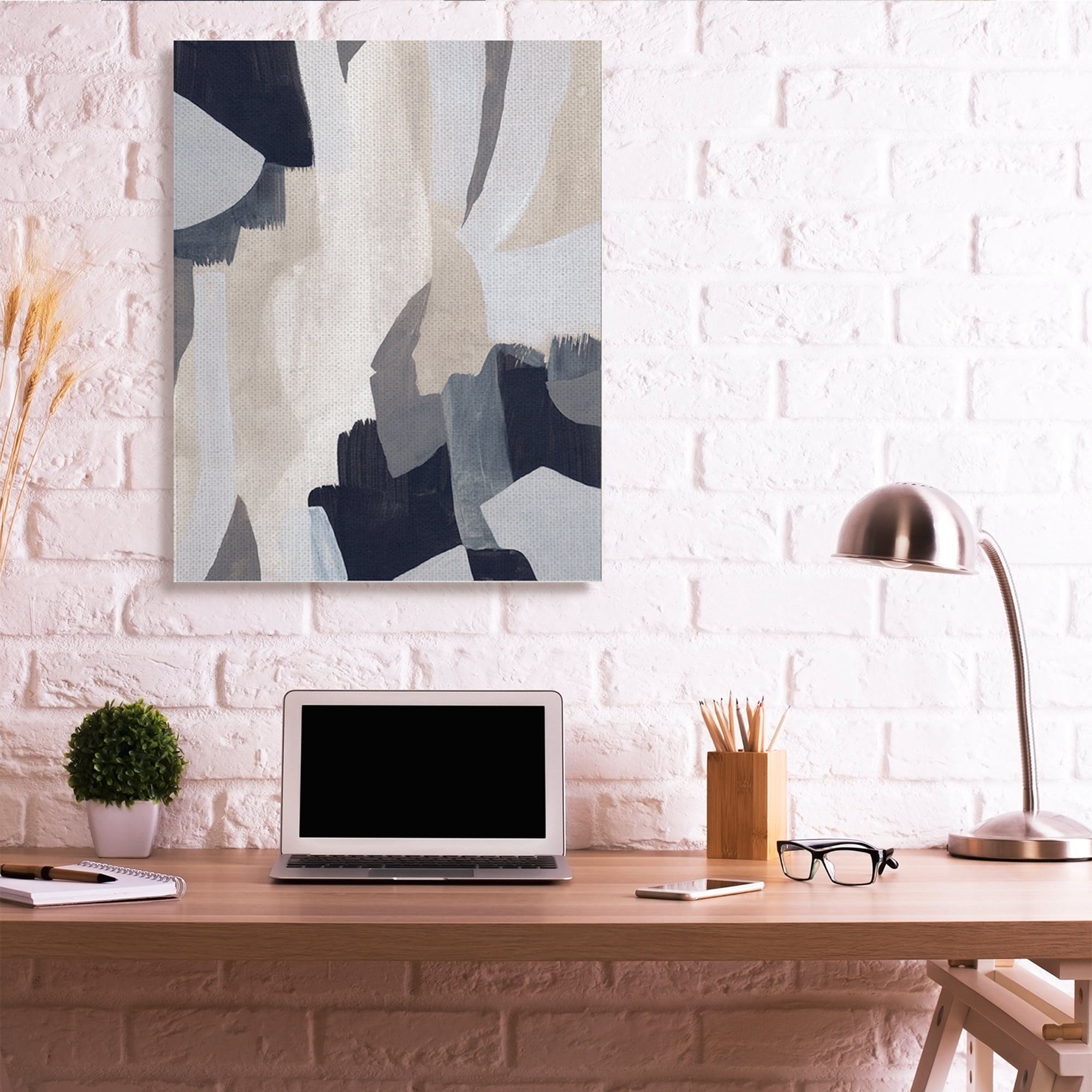 Stupell Industries Layered Organic Abstract Shapes Blue Beige Canvas Wall Art, 36 x 48, Design by June Erica Vess