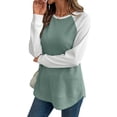 thumbnail image 1 of Hauts Décontractés à Manches Longues en Tricot Gaufré à Blocs de Couleur pour Femmes, Col Rond, Vert m, 1 of 9