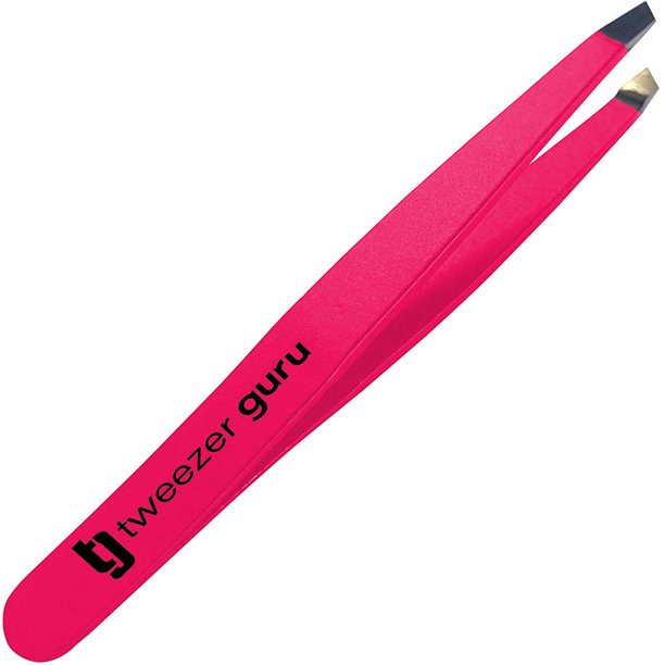 Tweezer Guru Pinzas para mujeres - Pinzas de precisión con punta inclinada para cejas y depilación encarnada - Pinzas para puntos negros y astillas con punta de aguja afilada para depilar (rosa brilla