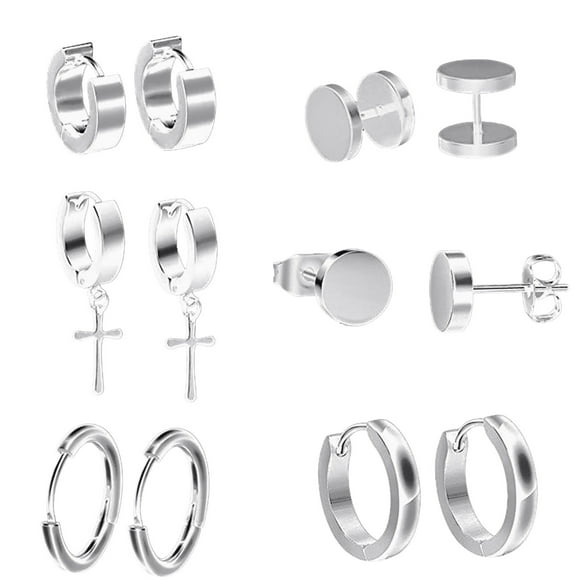 QIPOPIQ Clearance Stud 6Pcs Fashion Punk Earring Set Stainless Steel Men's Earrings Gifts for Him