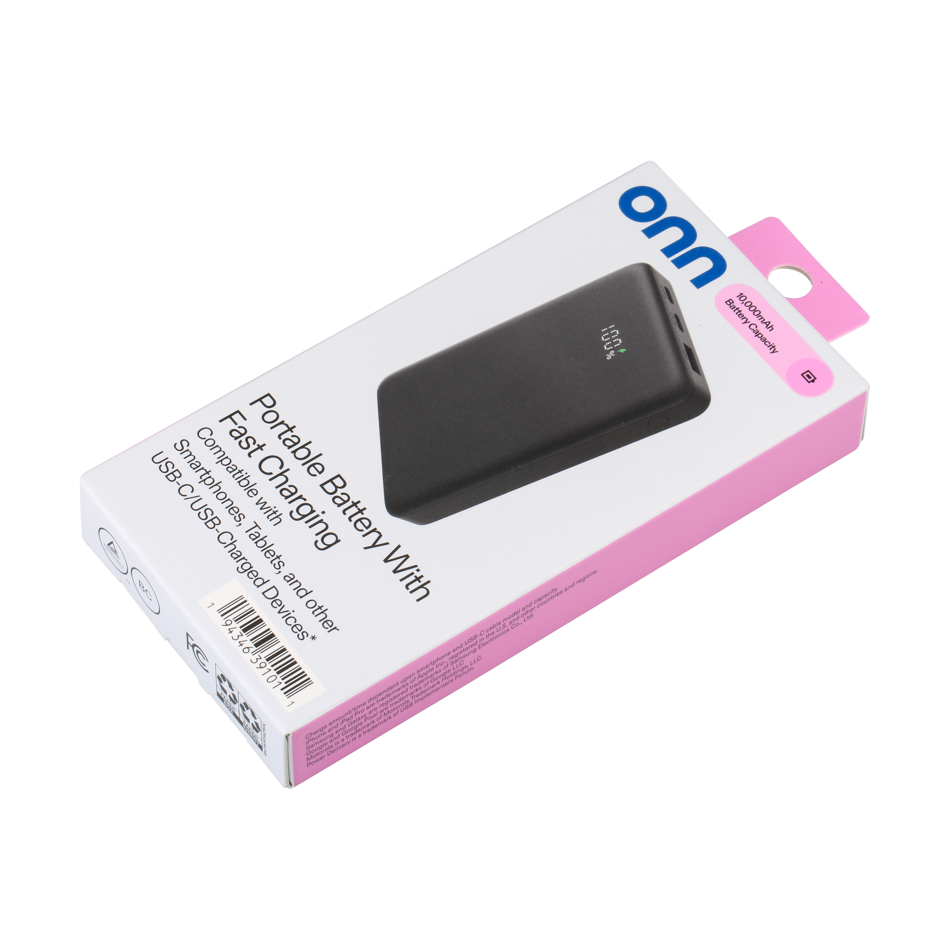 Batería portátil onn de 10,000 mAh con salida de carga rápida (20W), puertos duales USB-C, puerto USB, pantalla LED digital, Negro - Compatible con iPhone, iPad, AirPods, Samsung Galaxy, Note, Pixel y más 5