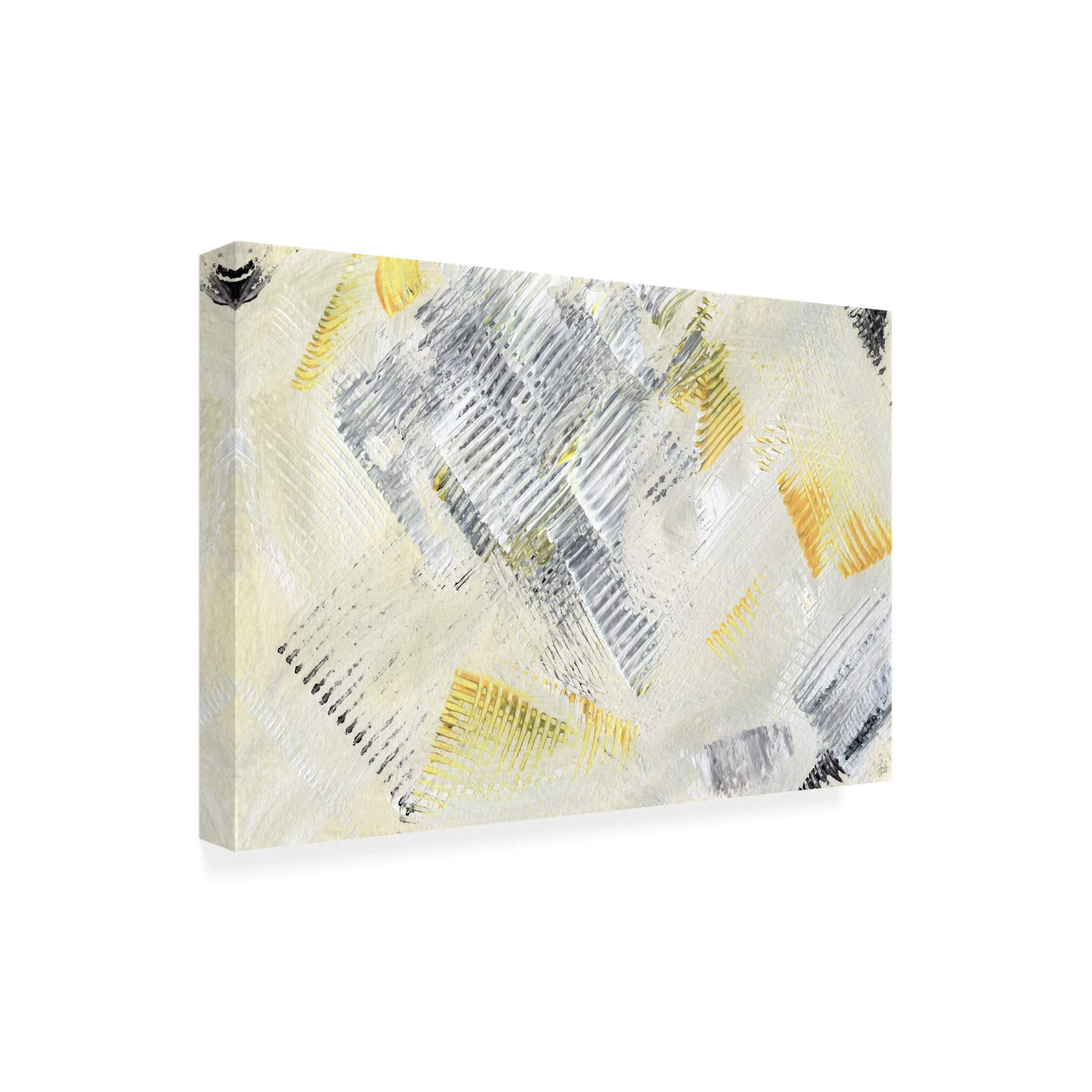 Canvas Wall Art - Line and Brush 'Butter Yellow and Raking 2' Wall Art for Living Room, Bedroom, or Office Décor by Trademark Fine Art - 19 x 12 Inches
