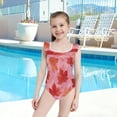 thumbnail image 4 of Girls Ruffled One Piece Swimsuit Summer Beach Vacation Swimwear Tank Swimsuit Red Maple Leaf Pattern, 4 of 8