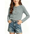 thumbnail image 3 of Mifsaly Toddler Girls Henley Shirt Long Sleeve Ribbed Knit Button Down Tops Comfortable Everyday Lounge Fall Undershirts Green,2-3Years, 3 of 5