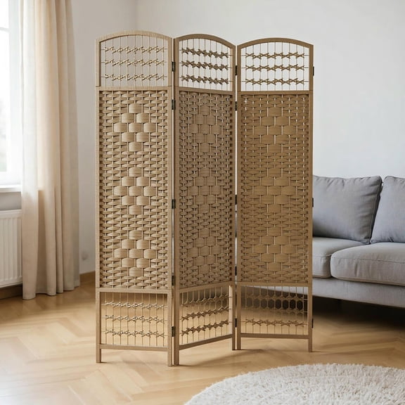 Resenkos 3-Panel Folding Room Divider - Portable Wave Fiber Privacy Screen Partition, for Home Office, Natural