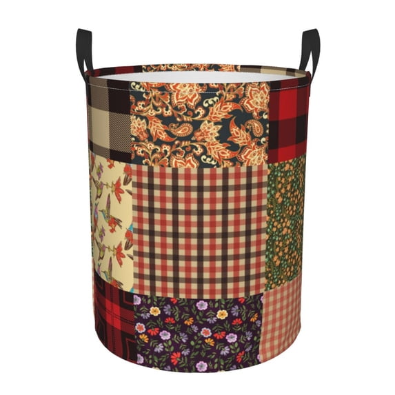DouZhe Waterproof Collapsible Large Laundry Baskets, Abstract Tartan Prints Circular Hamper with Handles