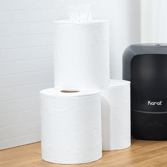 Karat 2-Ply Center Pull Commercial Paper Towel, White - Case of 6 rolls (3600 sheets)