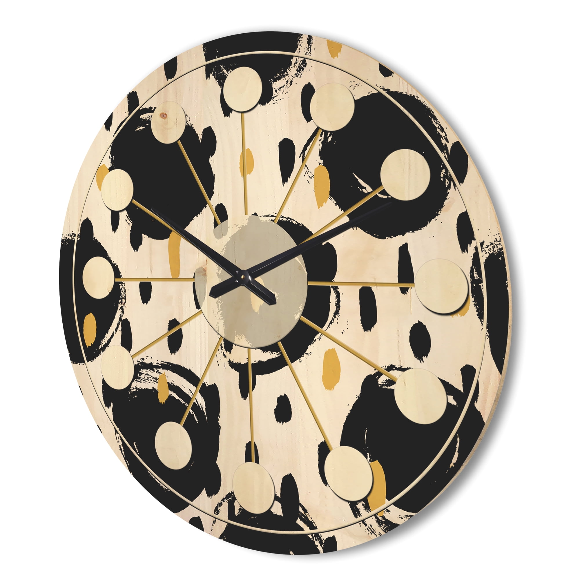 Designart 'Black and White Geometric Pattern V' Mid-Century Modern Wood Wall Clock