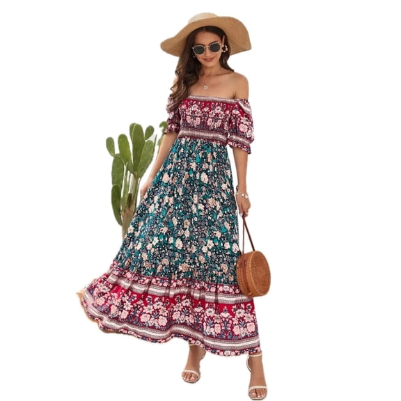 Women's Floral Flounce Sleeve Midi Dress 100% Rayon Elegant Everyday Wear Ideal for Spring and Summer Events Occasions