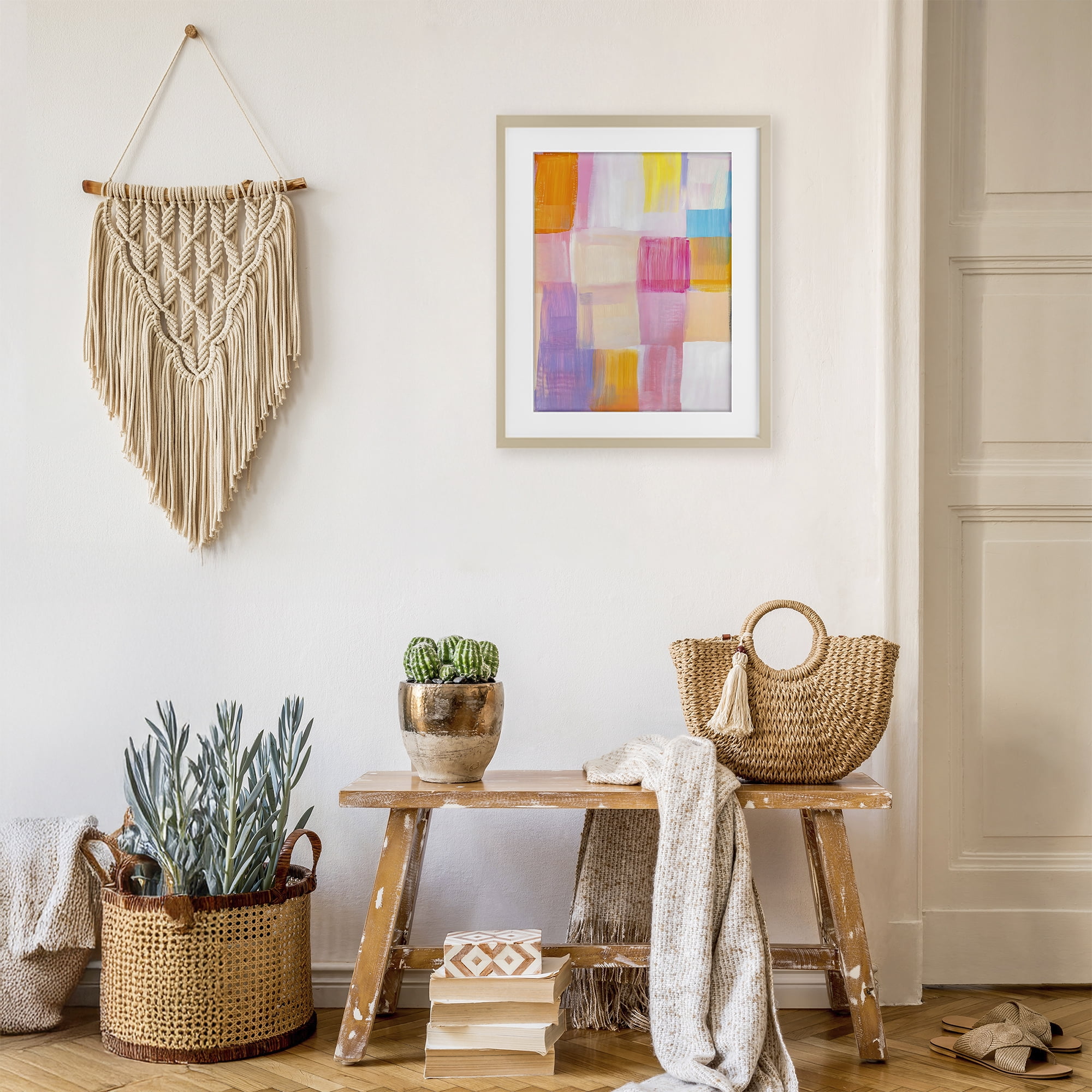 Stupell Industries Abstract Grid Brushstrokes Birch Framed Print Under Glass, design by The Prints Vibe