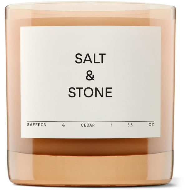 Vela con aroma a sal y piedra, azafrán y cedro, 250 ml, 50 h, quemada