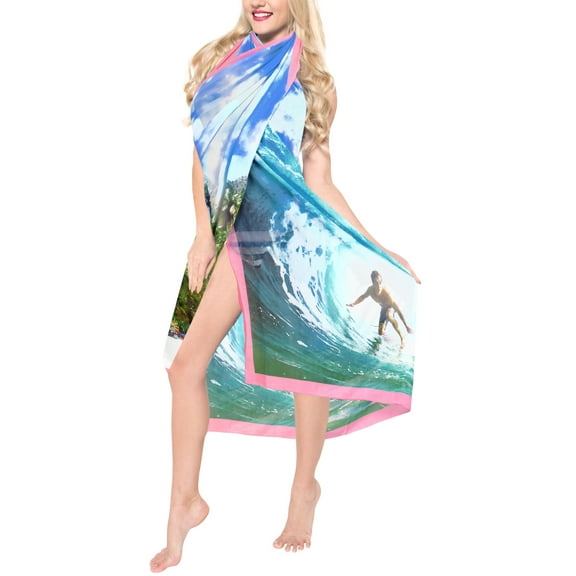 HAPPY BAY Women's Beachwear Summer Bikini Wraps Beach Wrap Sarong Swimwear Swim Cover up Skirt Bathing suit Pareo Coverups for Women One Size Arctic, Palm Tree Beach
