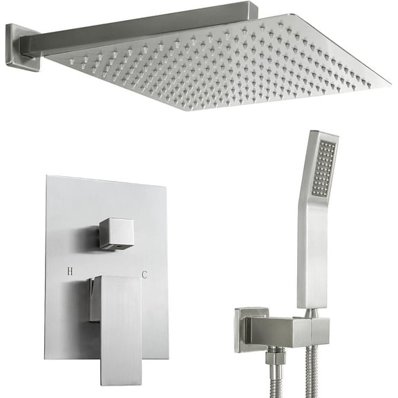 Mocoloo Shower System 10 Inch Wall Mounted Brushed Nickel Finish Stainless Steel Shower Head and Handheld with Brass Main Body Shower Valve
