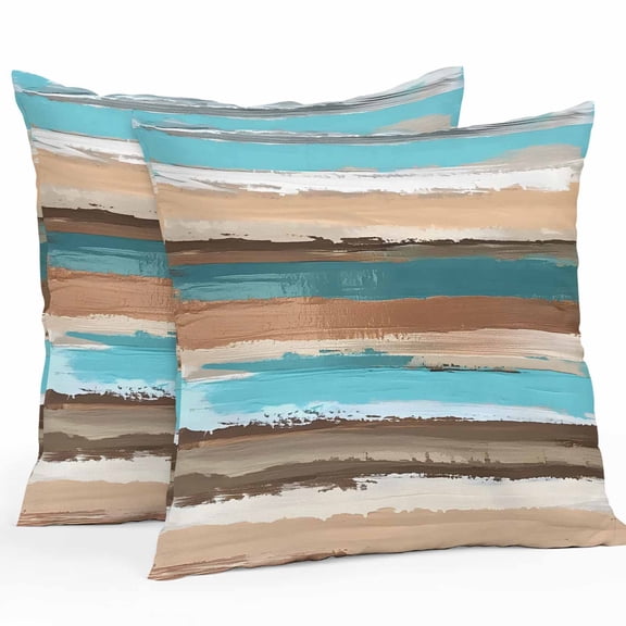 Turquoise Brown Gradient Outdoor Pillow Covers Pack of 2 Vintage Abstract Wood Grain Waterproof Throw Pillow Covers Decorative Cushion Cases for Patio Garden Tent Balcony Couch 16x16 inch
