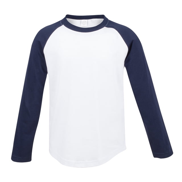 Skinni Minni - Camiseta de manga larga diseño béisbol para niños (Blanco/marino)