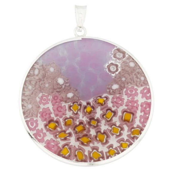 GlassOfVenice Murano Glass Millefiori Pendant in Silver Frame 1-1/2"