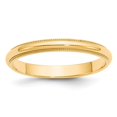 thumbnail image 1 of Bague de Mariage en Or Jaune 14k Solide Poli Demi-Rond Gravable 3mm Milgrain Demi-Rond Taille 7 Bijoux Cadeaux pour, 1 of 4