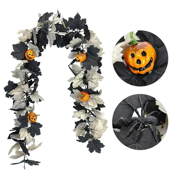 6 FT Artificial Maple Leaves Wreath - Halloween Pumpkin Garland, Halloween,Thanksgiving Garland for Party Table Fireplace, Halloween Decoration, Fall Decor - Multicolor
