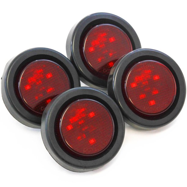 (4) Red LED 2 Inches Round Side Marker Light Kits with Grommet Truck