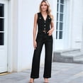 thumbnail image 6 of Women 2 Piece Denim Set Button Sleeveless Jean Vest Y2k Shirt Wide Leg Jeans Palazzo Pants Black & Gray Suit S, 6 of 9