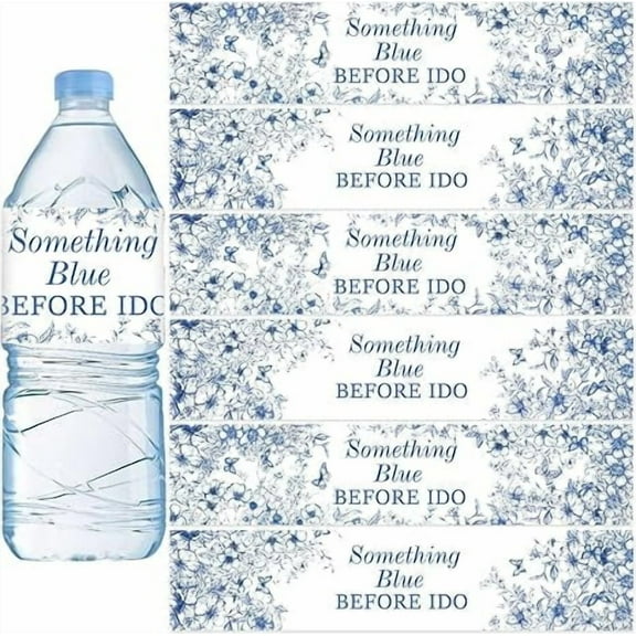 Something Blue Before I Do Bridal Shower Decorations, 52pcs Something Blue Bridal Shower Water Bottle Labels Stickers Blue Floral Wraps Sticker for Bachelorette Wedding Engagement Party