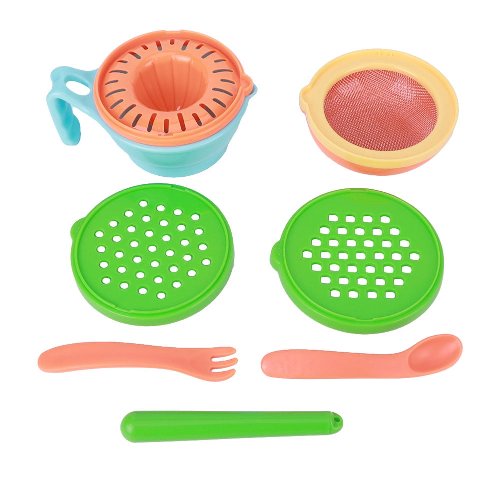 Infant Food Masher, PP Food Maker 5.9 X 4.3In Fruit Feeder Set, Hole-Shaped Grinding Plate Stacked Storage For Babies Food Blue(9pcs)