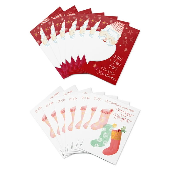 American Greetings Christmas Card Multi-pack, Santa and Stockings (Pack of 12)