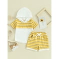 thumbnail image 2 of Infant Boys Summer Outfits Stripe Hooded Short Sleeve Tops Elastic Waist Shorts Set, 2 of 8