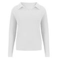 thumbnail image 5 of Womens V Neck Sweaters Lapel Long Sleeve Casual Soft Cozy Cable Knitted Sweater Pullover Solid Color Comfy Sweater Tops, 5 of 7