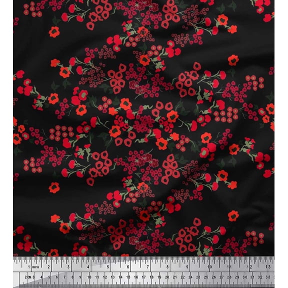 Soimoi Cotton Duck Fabric Leaves & Floral Artistic Print Fabric by The Yard 42 Inch Wide