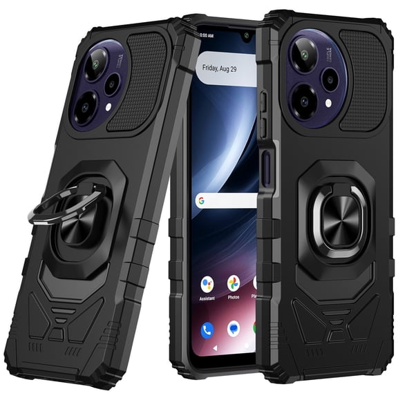 For AT&T Verge 2 SN333A Robotic Ring Kickstand Hybrid Cell Phone Cover Case - Black