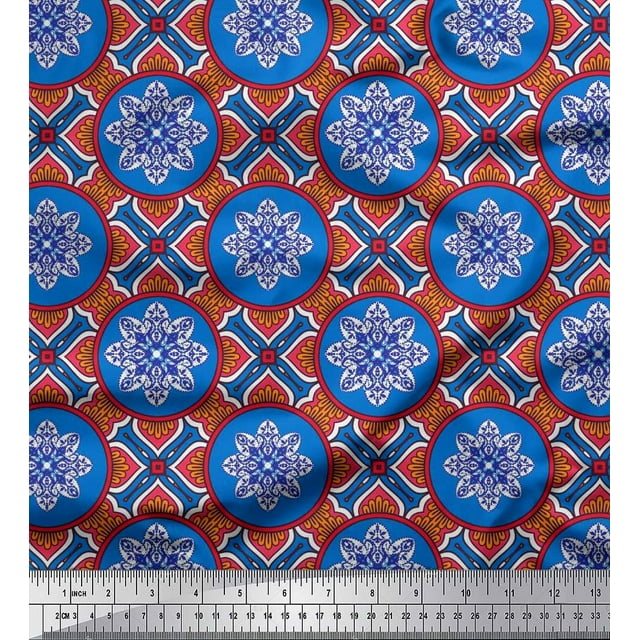 Soimoi Viscose Chiffon Fabric Floral Mandala Print Fabric by Yard 42 Inch Wide