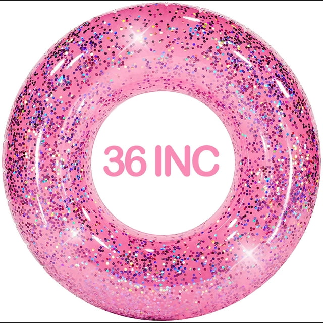 Pink Glitter Swim Ring - Large for The Pool Beach or Lake for Kids and Adults, 36 in
