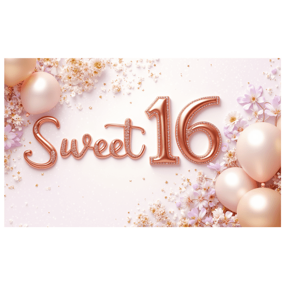 Elegant Design Sweet 16 Birthday Celebration Sparkling Decoration Sweet 16 Banner Elegant Pink Balloon Backdrop for Teen Party Indoor Celebration Photo Shoot