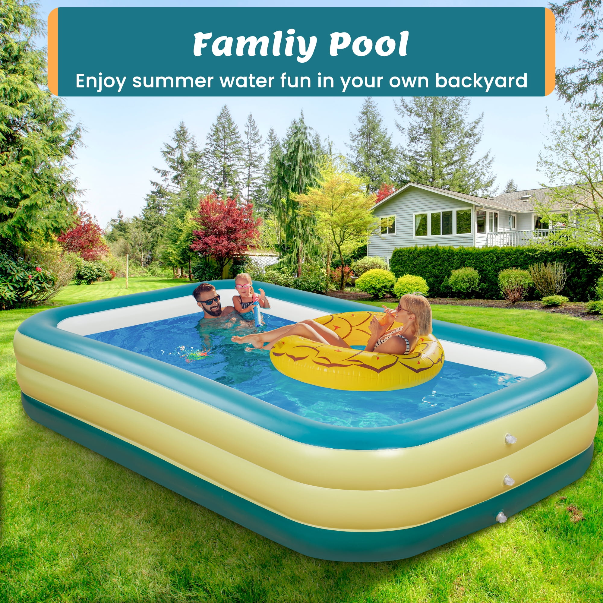 Naipo Inflatable Swimming Pool 120"x72"x22" Blow up Pool , Full-Sized Above Ground Family Pool, Summer Water Party, Backyard, Outdoor Beach Garden Lawn , Yellow