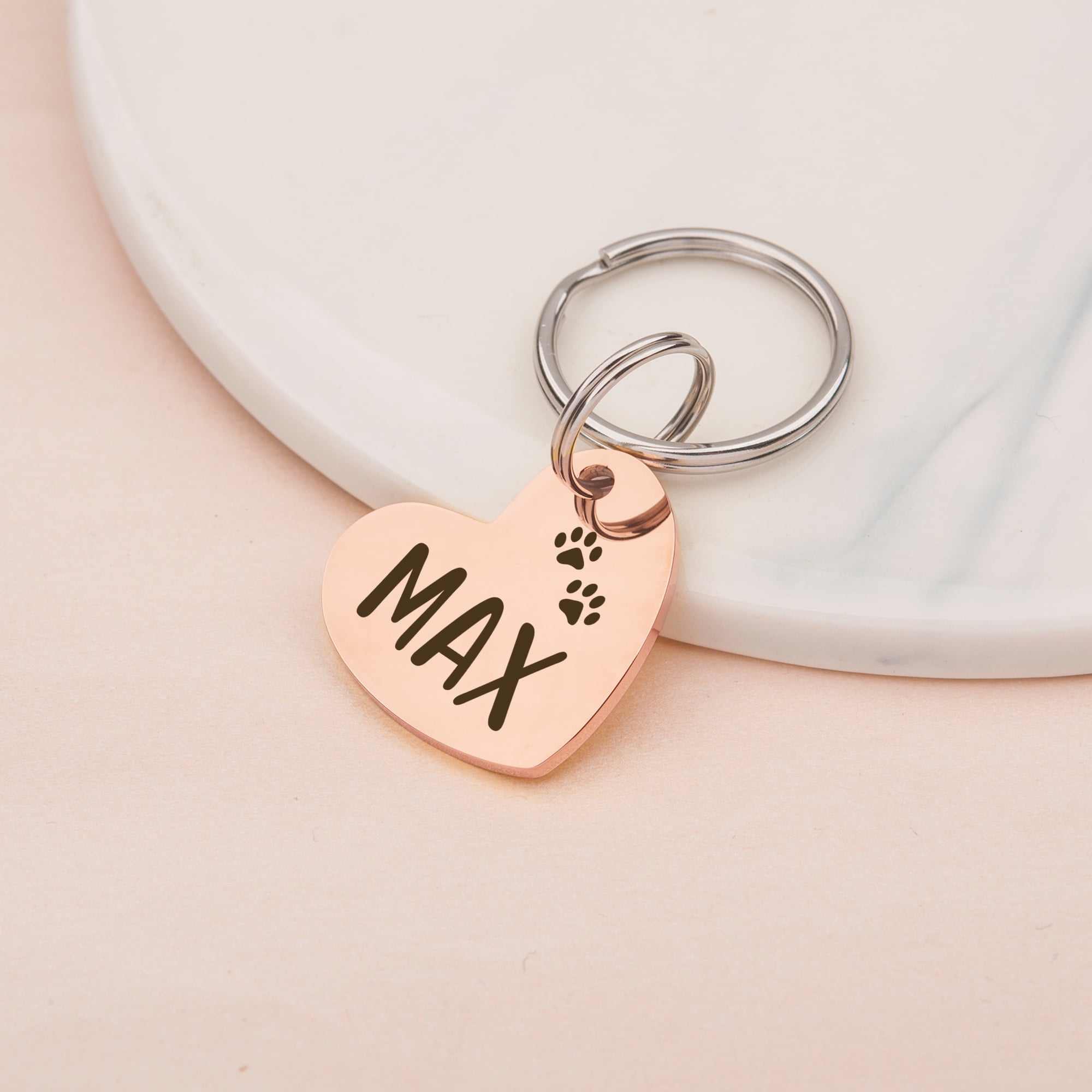 Anavia Stainless Steel & Metal Heart Cute Girl Engraved Dog ID Tag, Rose Gold, M