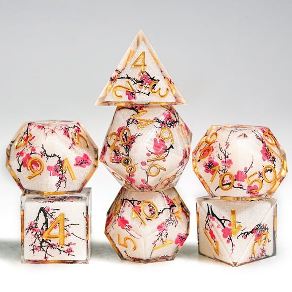 HOONGKAI 7-Die DND Dice,Polyhedral Dice Set with Plum Flower, with Gift Box for Role Playing Game Dungeons and Dragons D&D Dice TTRPG Gift, for All Ages
