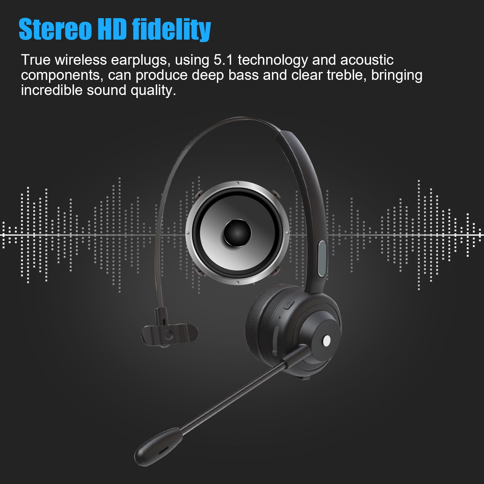 Trucker Bluetooth Headset, Wireless Headset with Microphone, Noise Cancelling  Office Wireless On-Ear Headphones for Cell Phone, Skype, Truck Driver, Call Center