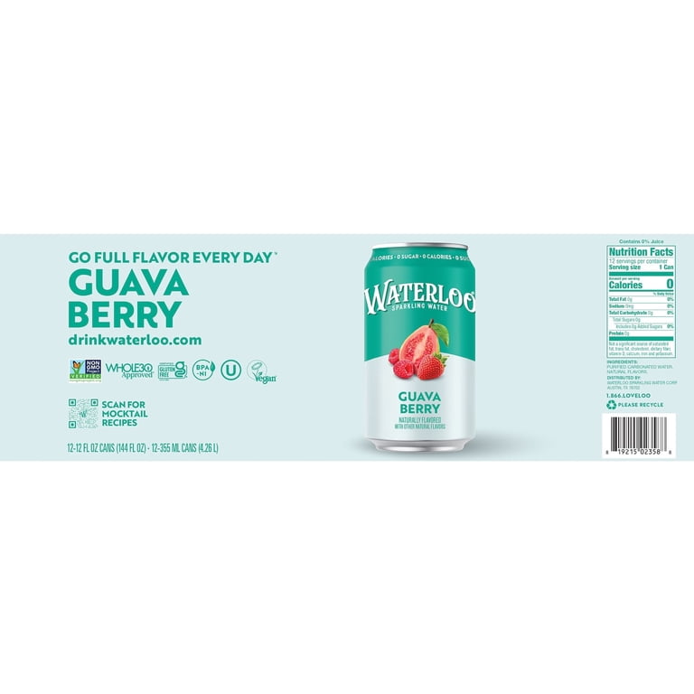 Waterloo Guava Berry Sparkling Water, 12 fl oz, 12 Pack photo 6