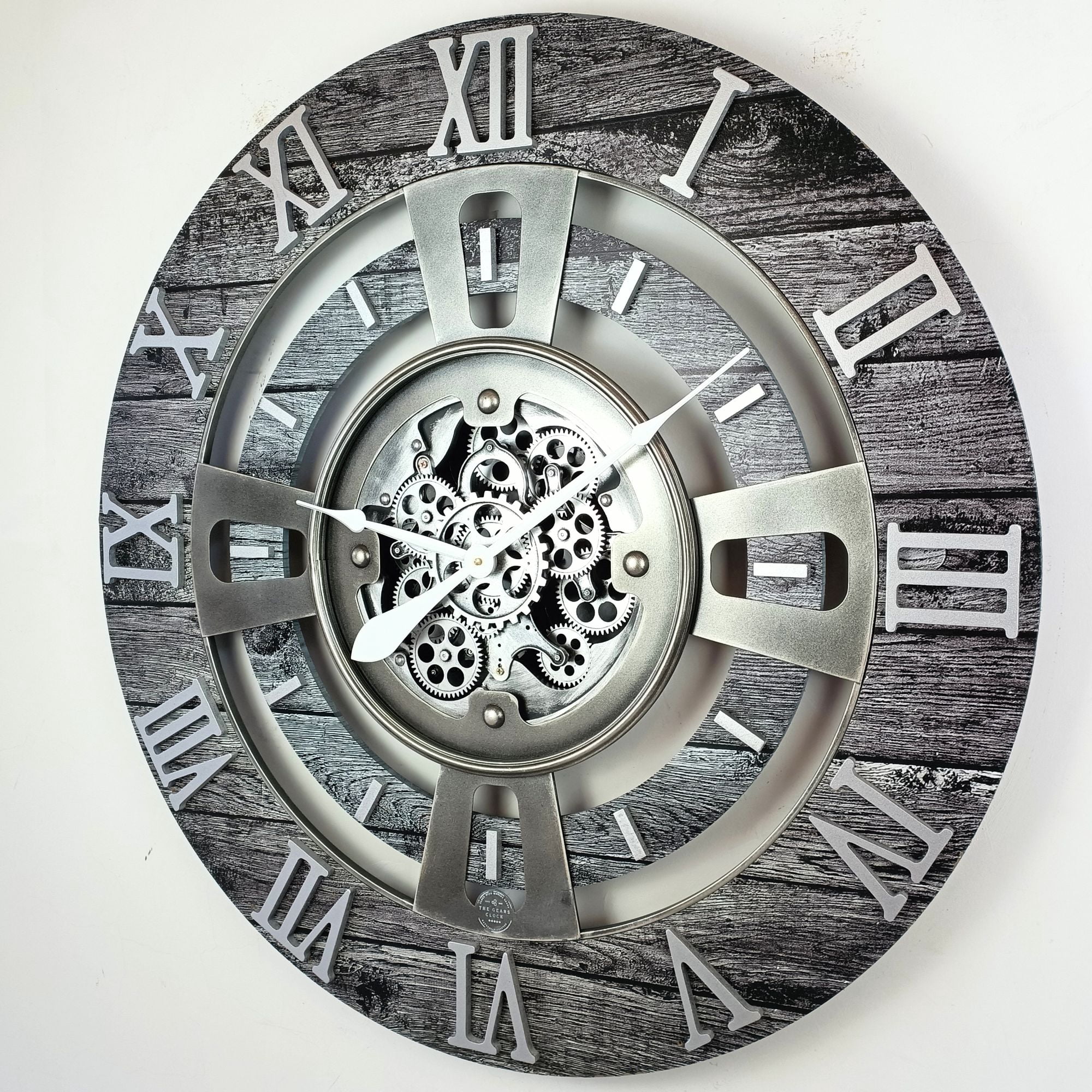 THE GEARS CLOCK Wall Clock with Real Moving Gears EN-LI_ 24 in Round Carbon-Grey