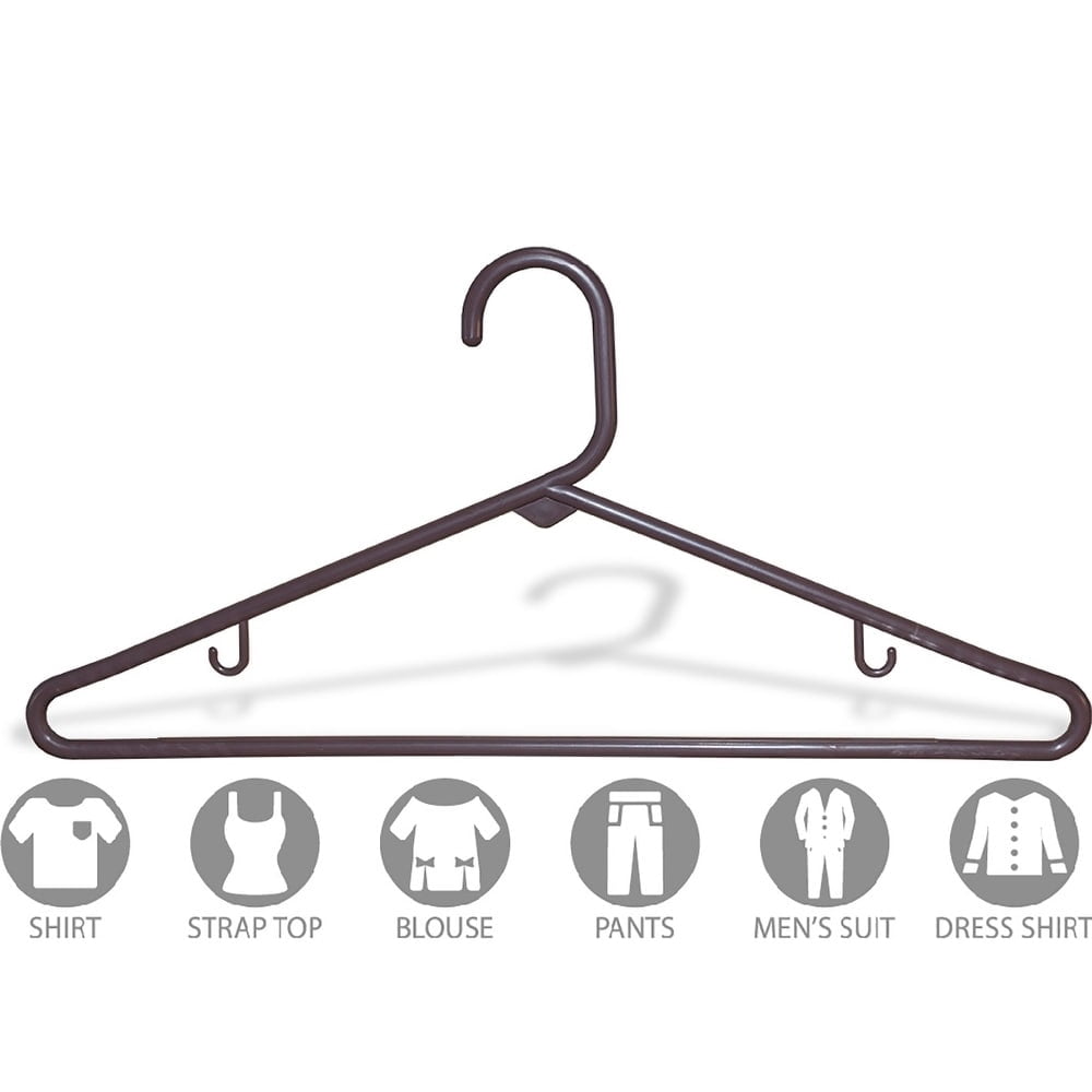 International Hanger, Brown Plastic Tubular Combo Hanger with Bar and Hooks for Straps on Tops, 36 Pack