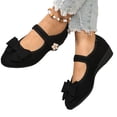 thumbnail image 6 of IEMIEMIEM Women's Mary Jane Flats Bow Pearl Rhinestone Floral Dress Shoes Adjustable Strap Low Wedge Comfort Walking Shoes Ballet Flats Casual Wedding Party Ballerina Flat 7 Wide Black, 6 of 9