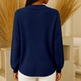 thumbnail image 5 of VISALY Bow Tie Collar Knit Sweater for Women Elegant Long Sleeve Ribbed Knit Pullover Sweater Soft Lightweight Office Dressy Casual Tunic Shirts Fall Trendy Business Casual Outfits Dark Blue L, 5 of 7